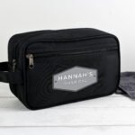 Personalised Any Message Plaque Design Black Toiletry Bag
