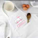 Personalised Children's Cute Cat Design White Apron - Image 3