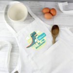 Personalised Children's Dinosaur 'Be Roarsome!' White Apron - Image 3
