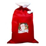 Personalised Santa & Reindeer Design Luxury Red Pom Pom Christmas Sack - Image 4