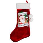 Personalised Santa & Reindeer Luxury Red Pom Pom Christmas Stocking - Image 5