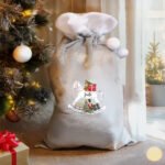 Personalised Rocking Horse Design Luxury Grey Pom Pom Christmas Sack - Image 3
