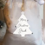 Personalised Christmas Tree Design 'Merry Christmas' Luxury Grey Pom Pom Christmas Sack - Image 2
