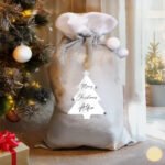 Personalised Christmas Tree Design 'Merry Christmas' Luxury Grey Pom Pom Christmas Sack - Image 3