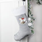 Personalised Rocking Horse Design Luxury Grey Pom Pom Christmas Stocking