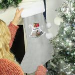 Personalised Rocking Horse Design Luxury Grey Pom Pom Christmas Stocking - Image 2