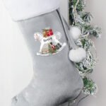 Personalised Rocking Horse Design Luxury Grey Pom Pom Christmas Stocking - Image 3