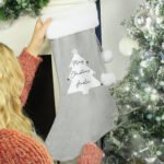 Personalised Christmas Tree Design 'Merry Christmas' Luxury Grey Pom Pom Christmas Stocking - Image 2
