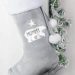 Personalised Polar Bear Motif Luxury Grey Pom Pom Christmas Stocking - Image 4