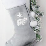 Personalised Baby Polar Bear Design Luxury Grey Pom Pom Christmas Stocking - Image 3