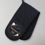Personalised 'Love You' Abstract Rose Design Black Oven Gloves