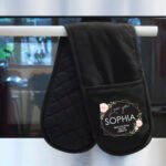 Personalised 'Love You' Abstract Rose Design Black Oven Gloves - Image 3