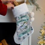 Personalised The Snowman and the Snowdog Luxury Grey Pom Pom Christmas Stocking - Image 2