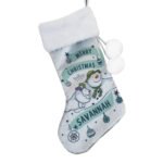 Personalised The Snowman and the Snowdog Luxury Grey Pom Pom Christmas Stocking - Image 4