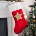 Personalised Any Message Gold Star Design Luxury Red Pom Pom Christmas Stocking