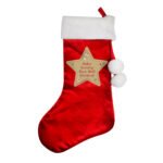 Personalised Any Message Gold Star Design Luxury Red Pom Pom Christmas Stocking - Image 3