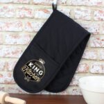 Personalised 'King of the Kitchen' Black Oven Gloves