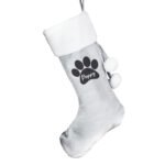 Personalised Pet Paw Print Motif Luxury Grey Pom Pom Christmas Stocking - Image 4