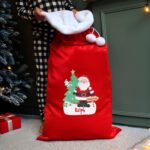 Personalised Santa Design Luxury Red Pom Pom Christmas Sack - Image 2