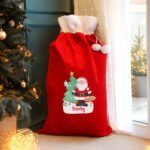 Personalised Santa Design Luxury Red Pom Pom Christmas Sack - Image 3