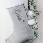 Personalised Name Only Star Motif Luxury Grey Pom Pom Christmas Stocking - Image 3