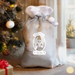 Personalised 'Merry Christmas' Gonk Luxury Grey Pom Pom Christmas Sack - Image 3
