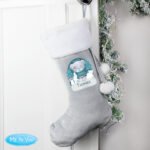 Personalised Tiny Tatty Teddy Luxury Grey Pom Pom Christmas Stocking