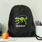 Personalised Children's Dinosaur Motif Black Kit Bag
