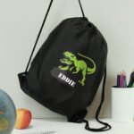 Personalised Children's Dinosaur Motif Black Kit Bag - Image 4