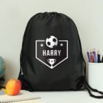 Personalised Children's Football Shield Design Black Kit Bag
