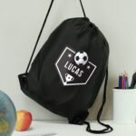 Personalised Children's Football Shield Design Black Kit Bag - Image 5