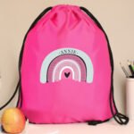 Personalised Children's Pastel Rainbow Design Pink Kit Bag