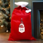 Personalised Gonk Family ‘Female’ Luxury Red Pom Pom Christmas Sack