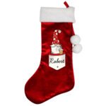 Personalised Gonk Family Design (Adult Male) Luxury Red Pom Pom Christmas Stocking - Image 5