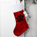 Personalised Pet Paw Print Motif Luxury Red Pom Pom Christmas Stocking - Image 3