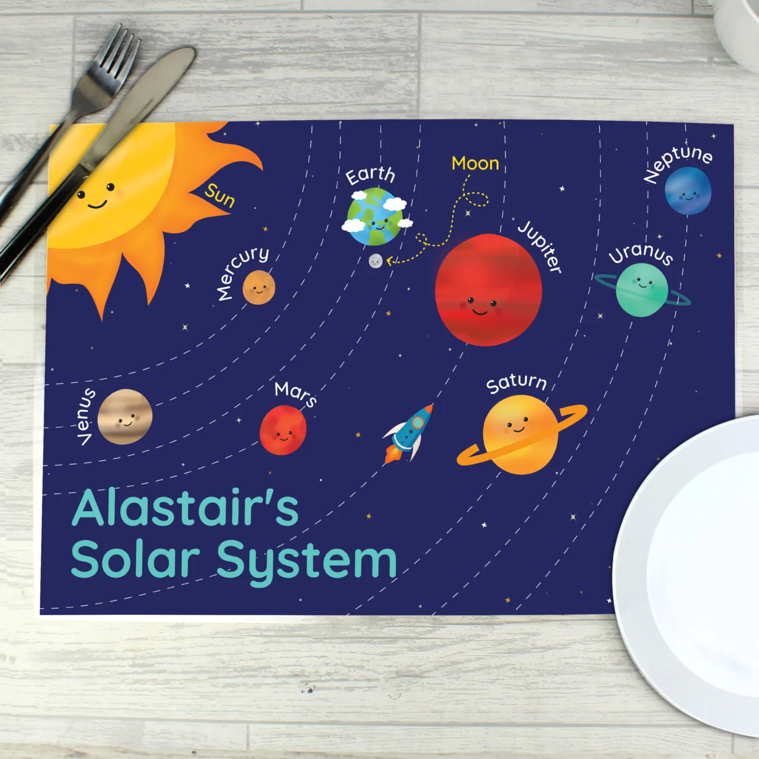 P0512AA16 Personalised Children's Space Solar System Placemat Personalised Children's Space Themed 'Solar System' Placemat - Image 1
