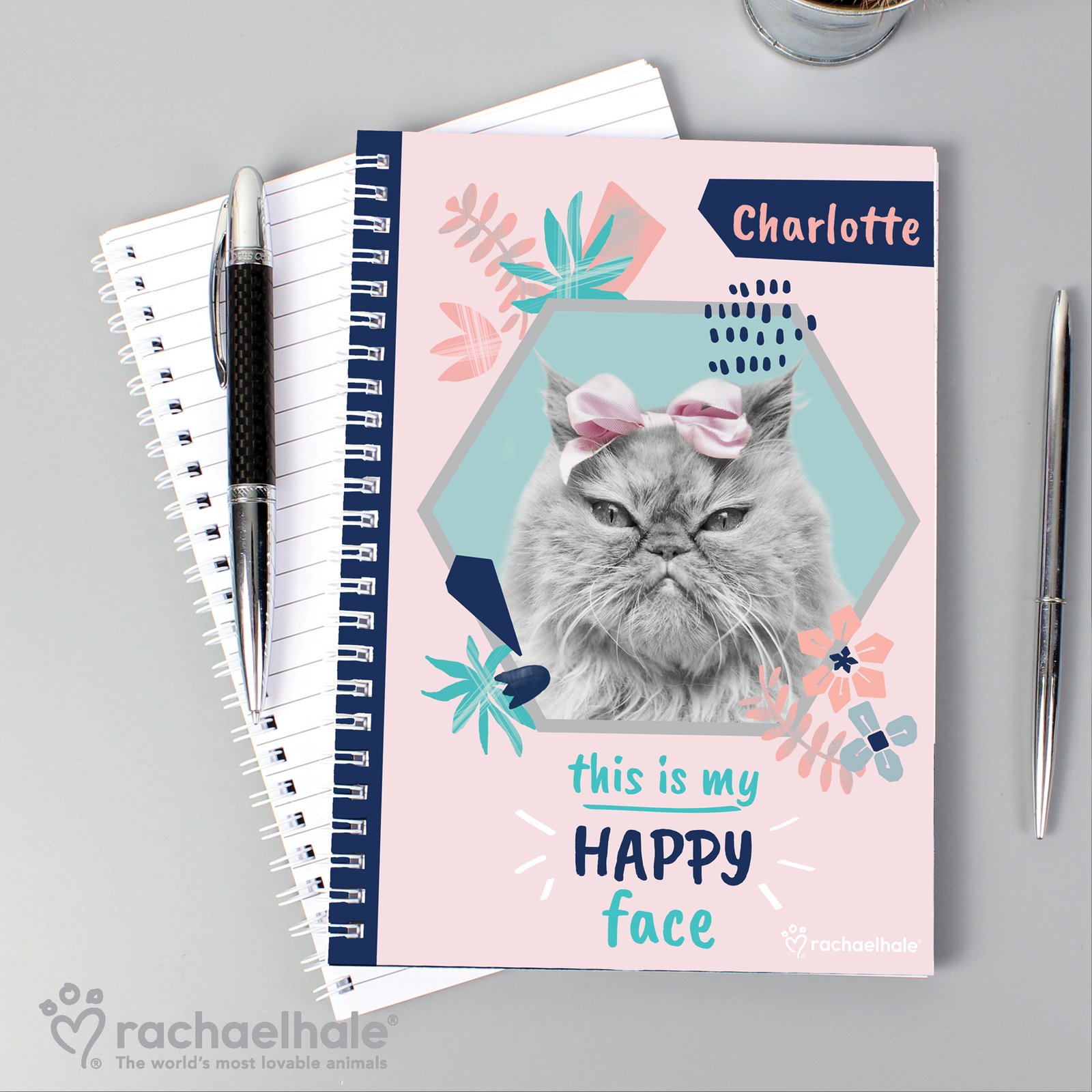 P0512AA34 Personalised Rachael Hale 'This is My Happy Face' Cat A5 Notebook Personalised Rachael Hale 'This is My Happy Face' Cat A5 Notebook - Image 1