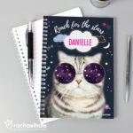 Personalised Rachael Hale Space Cat Design A5 Notebook