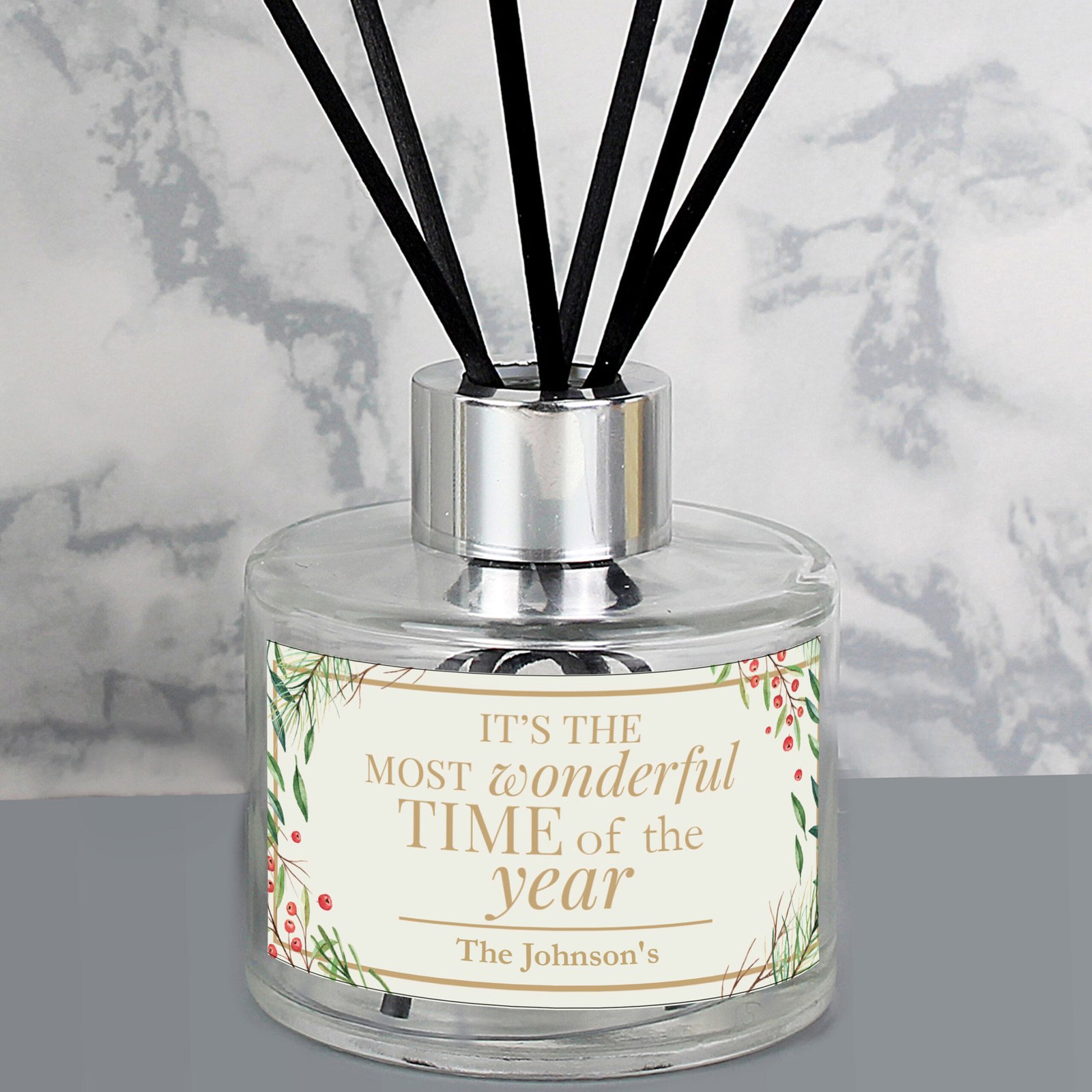 P0512AA92 Personalised 'It's The Most Wonderful Time of The Year' Christmas Glass Reed Diffuser Personalised 'It's The Most Wonderful Time of The Year' Christmas Glass Reed Diffuser - Image 1
