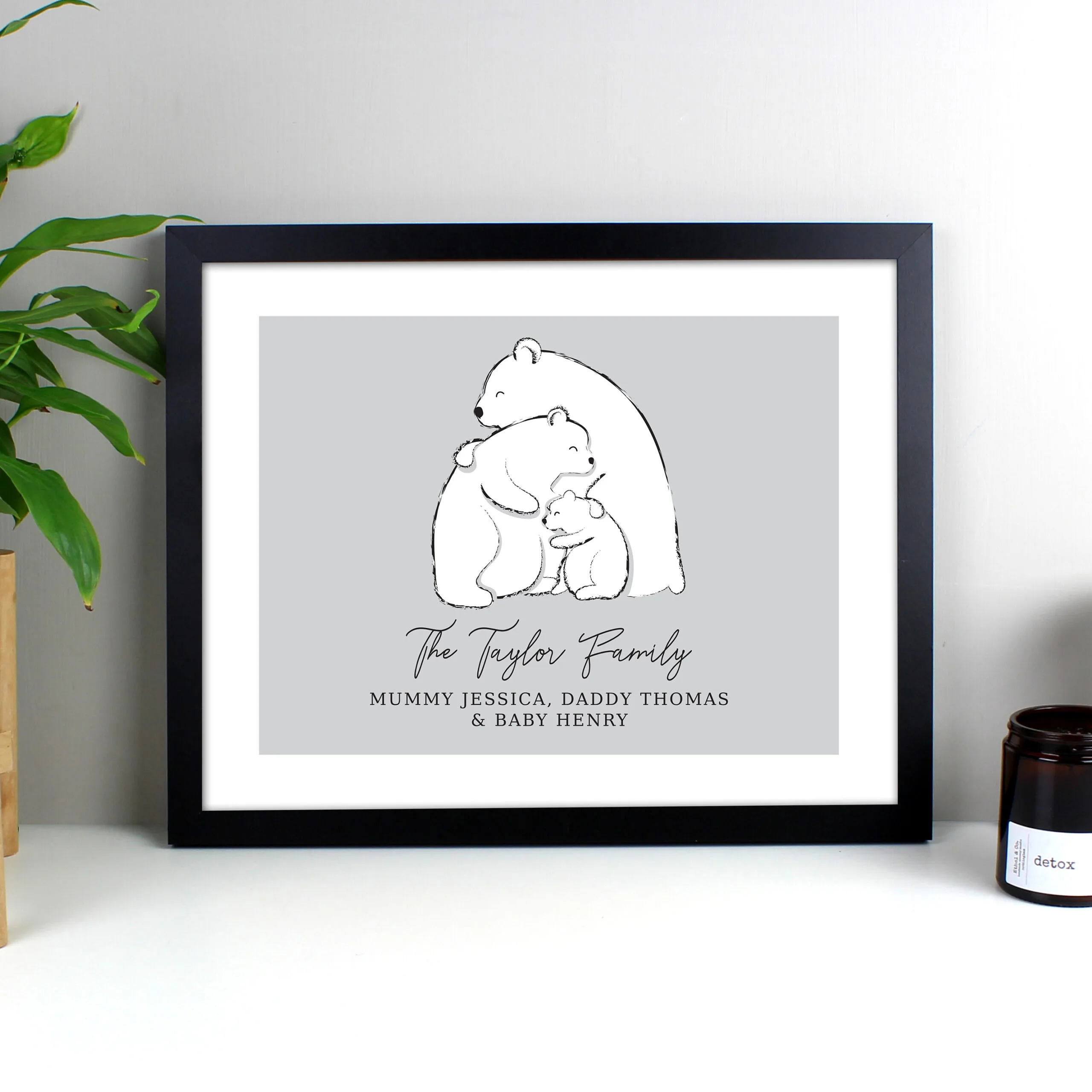 Personalised Any Message Polar Bear Design Family Black Framed Print - Image 2