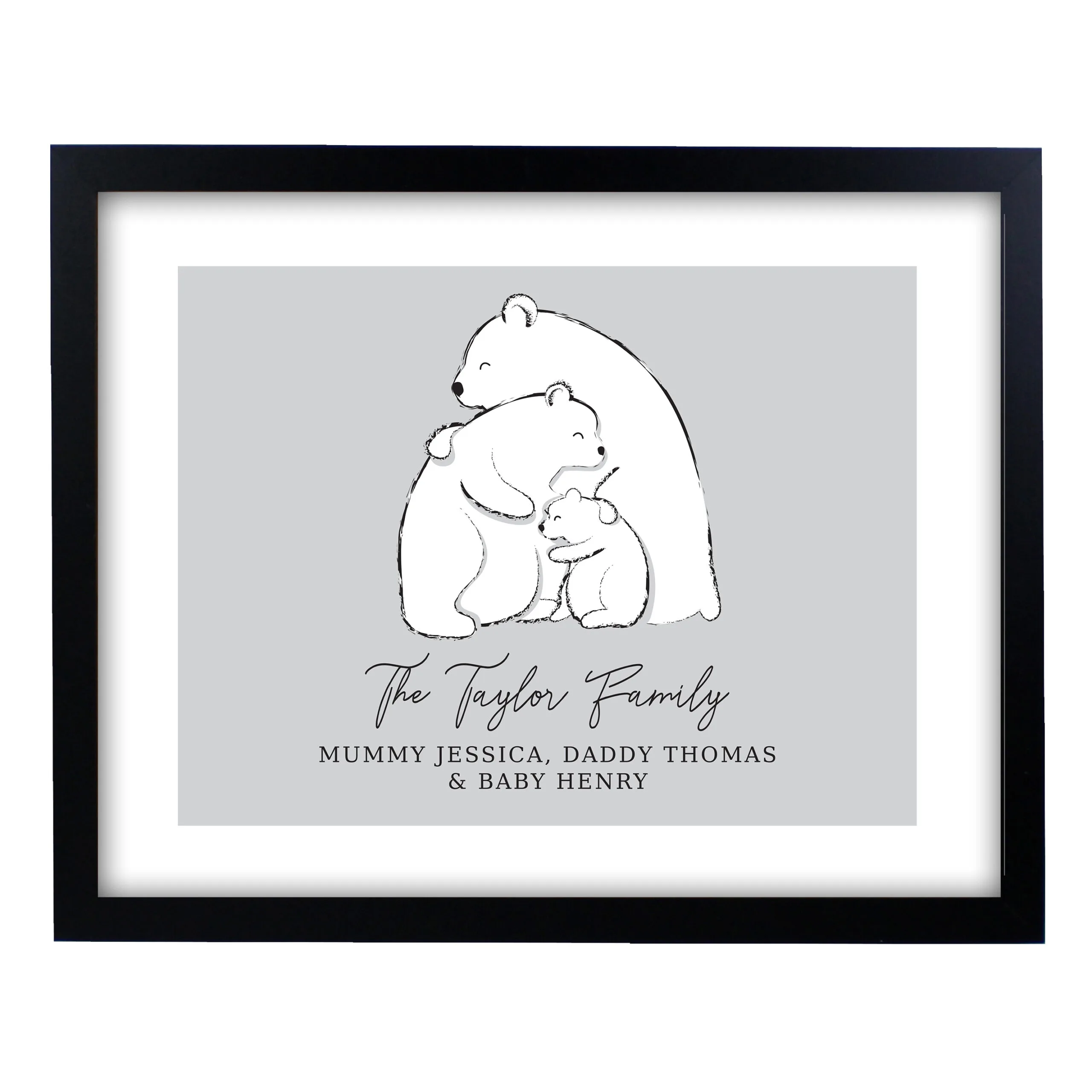 Personalised Any Message Polar Bear Design Family Black Framed Print - Image 4