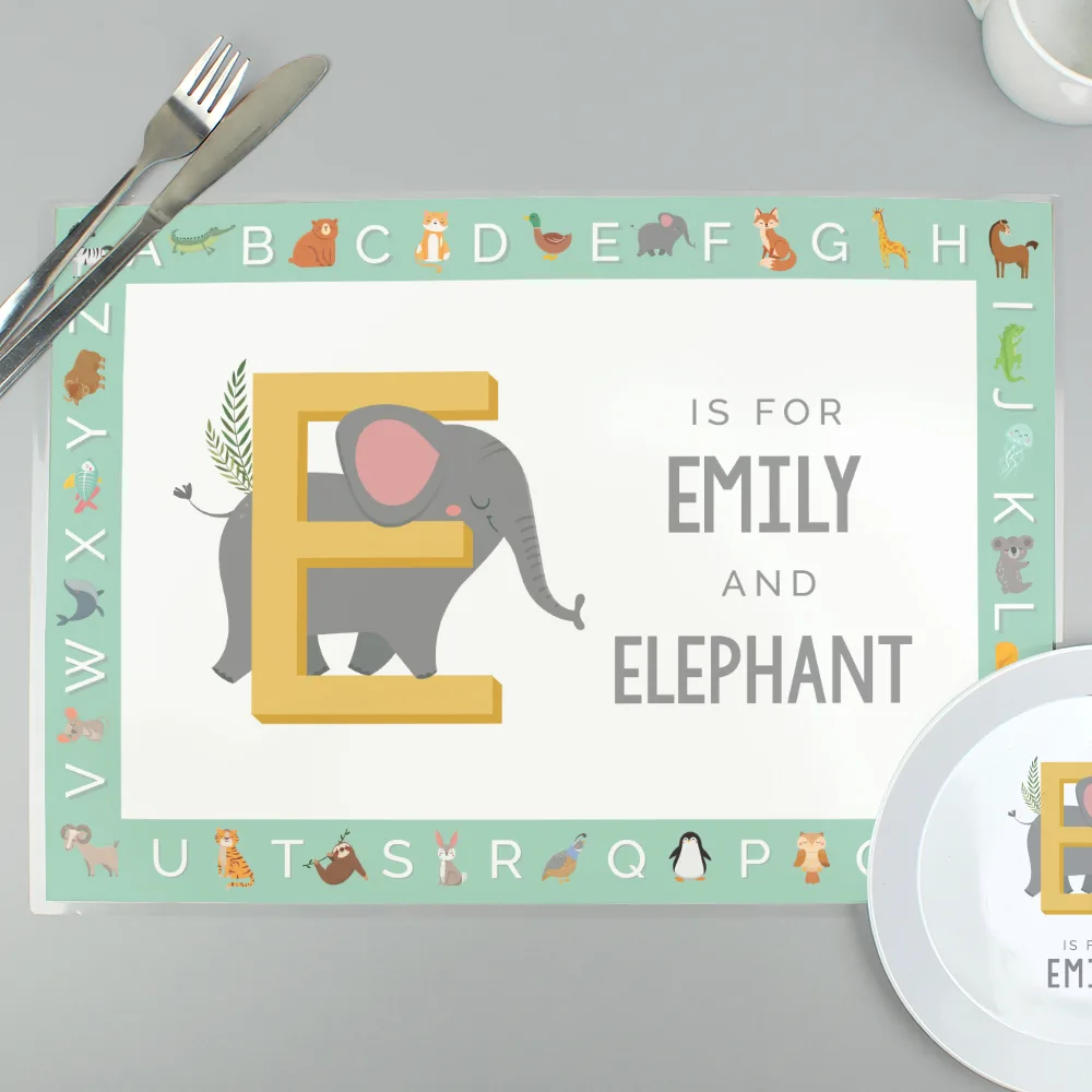 P0512AC62 Personalised Children's Animal Alphabet Design Placemat Personalised Children's Animal Alphabet Design Placemat - Image 1