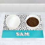 Personalised Blue Spotty Design Dog Pet Bowl Mat - Image 3