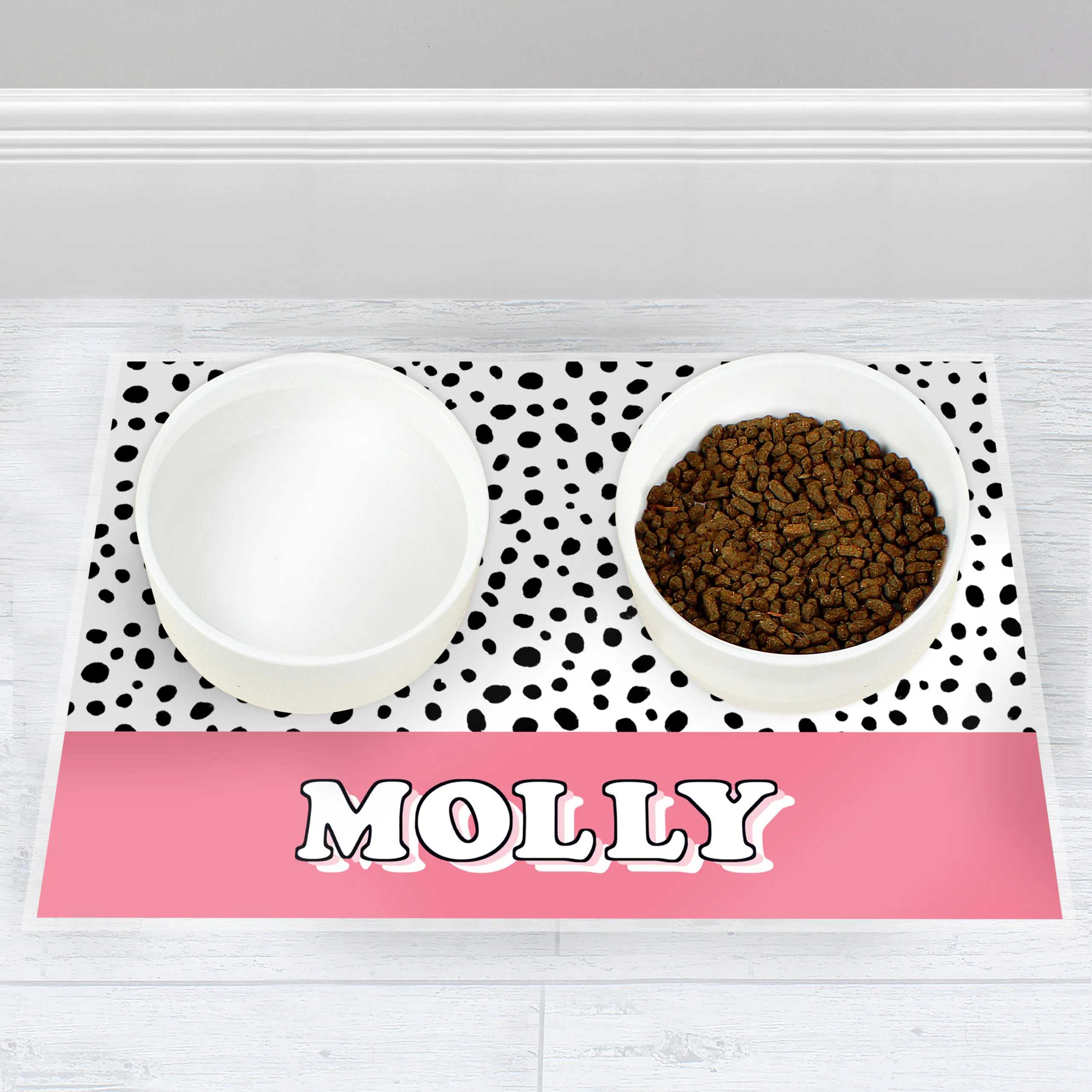 Personalised Pink Spotty Design Dog Pet Bowl Mat - Image 2