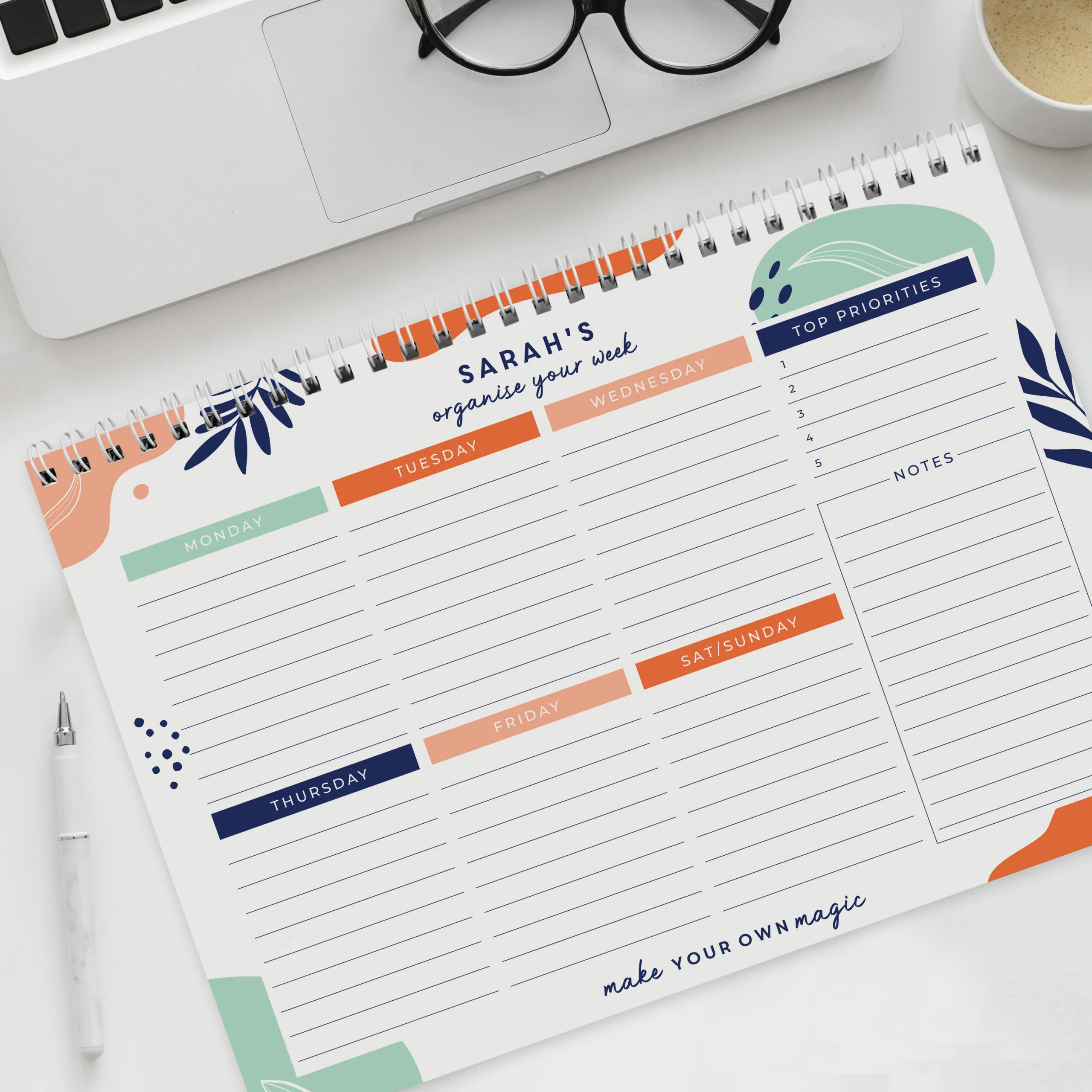 Personalised Name Only Tropical Design A4 Desk Planner - Image 2