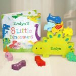 Personalised Children's Dinosaur Book & Wooden Stacking Toy Set