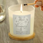 Personalised ‘Happy 25th Anniversary’ Silver Scented Frosted Glass Jar Candle - Image 2