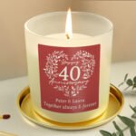 Personalised 'Happy 40th Anniversary' Ruby Scented Frosted Glass Jar Candle