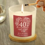 Personalised 'Happy 40th Anniversary' Ruby Scented Frosted Glass Jar Candle - Image 3