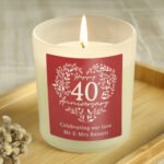 Personalised 'Happy 40th Anniversary' Ruby Scented Frosted Glass Jar Candle - Image 4